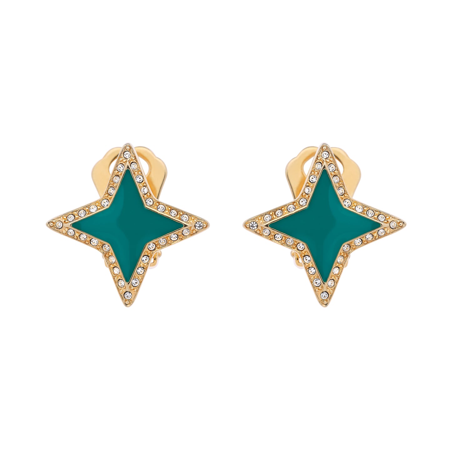Gold & Green Star Clip Earrings