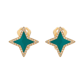 Gold & Green Star Clip Earrings