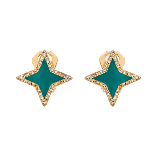 Gold & Green Star Clip Earrings