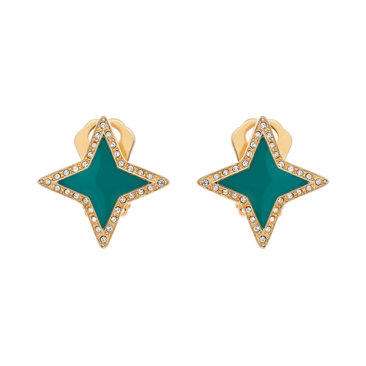 Gold & Green Star Clip Earrings