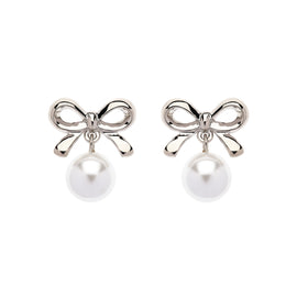 Platinum Bow & Pearl Earrings