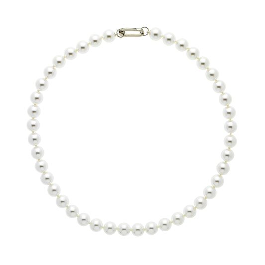 White Pearl & Platinum Clasp Necklace