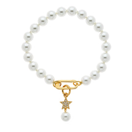 Gold Crystal Star Charm & Pearl Bracelet