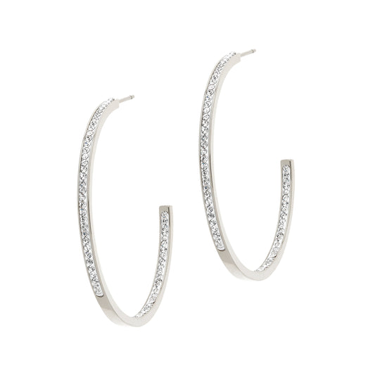Platinum Crystal Hoop Earrings
