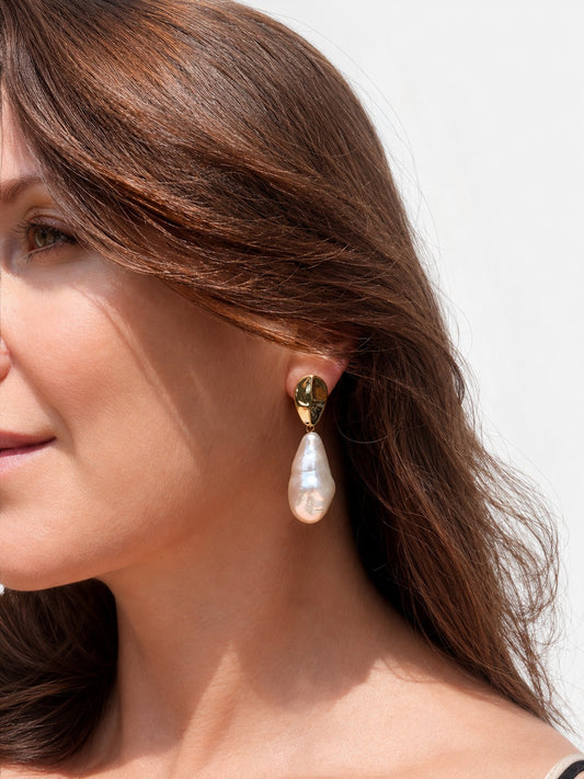 Large Baroque Gold Drop Clip Earrings
