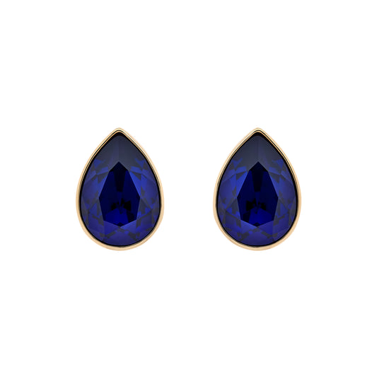 Indigo Pear Crystal Clip Earrings
