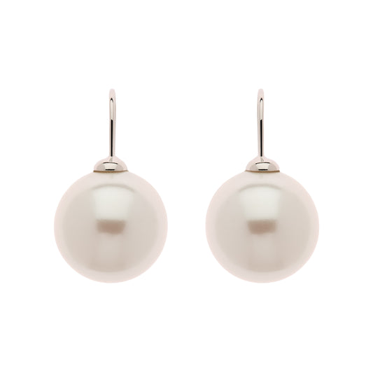 White Pearl on Platinum Hook Earrings