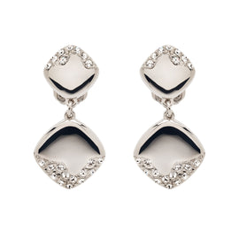 Platinum Crystal Organic Drop Clip Earrings