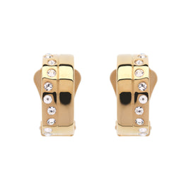 Gold Crystal Curve Clip Earrings