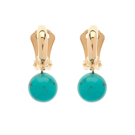 Turquoise Drop Gold Hoop Clip Earrings