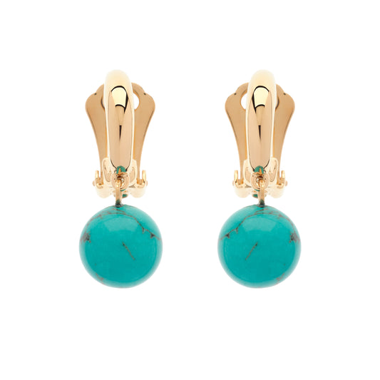 Turquoise Drop Gold Hoop Clip Earrings