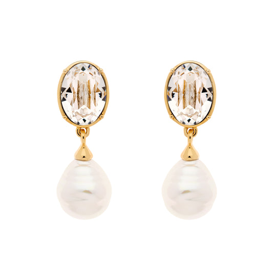 Crystal & Baroque Pearl Statement Clip Earrings