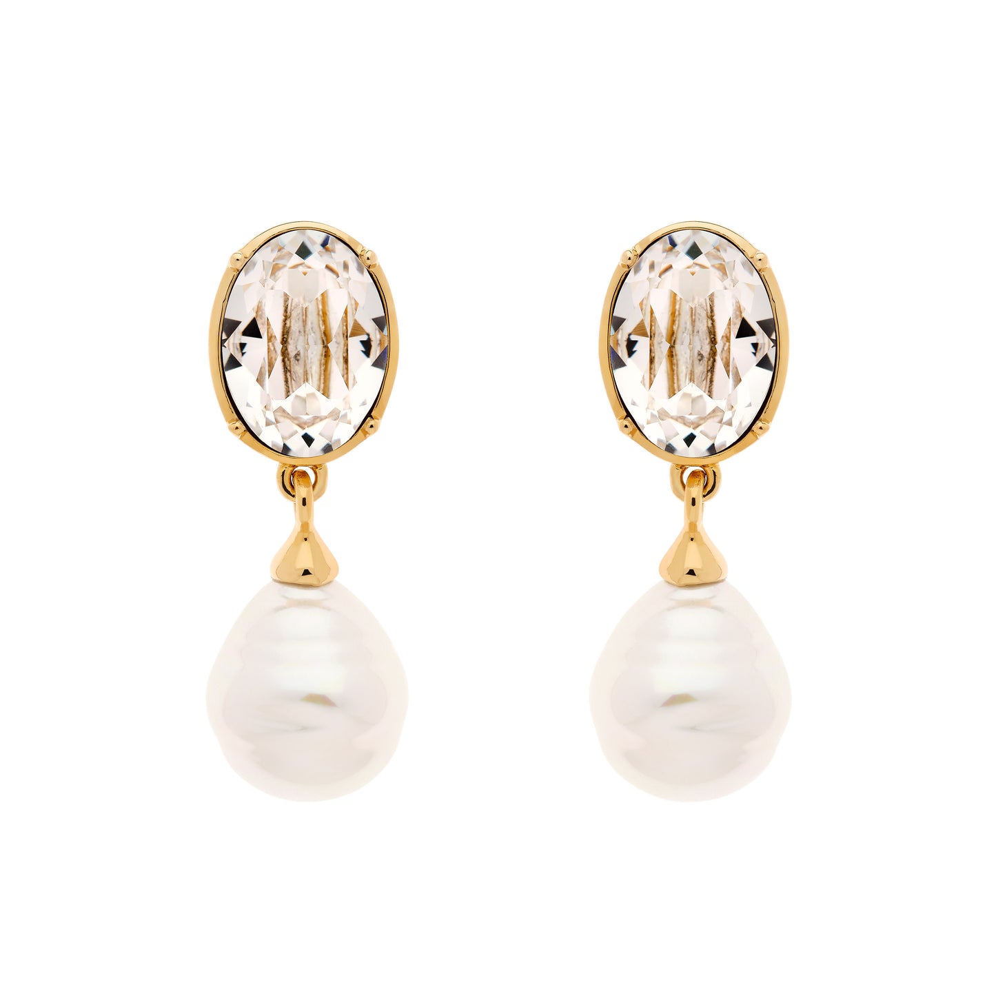 Crystal and baroque pearl clip earrings