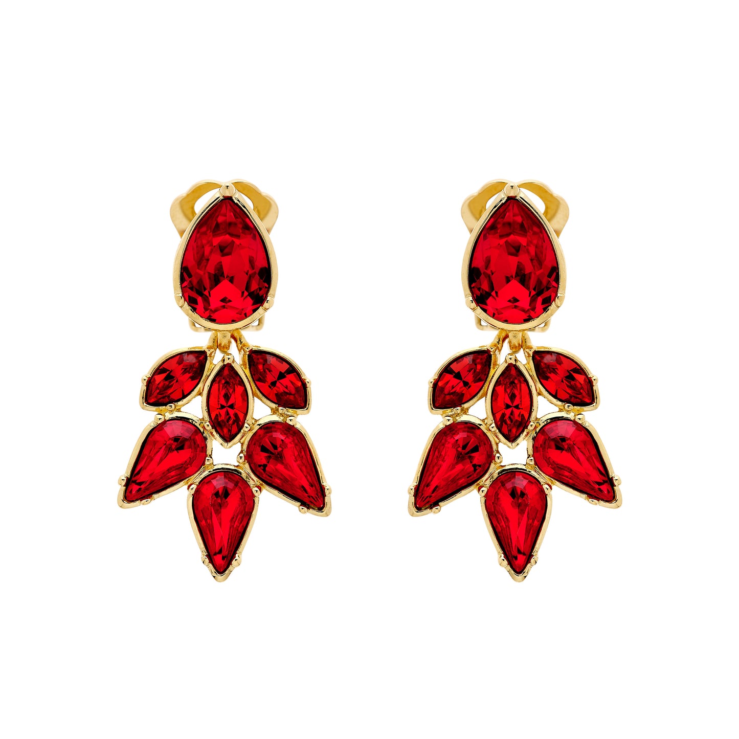 Ruby Crystal Statement Clip Earrings