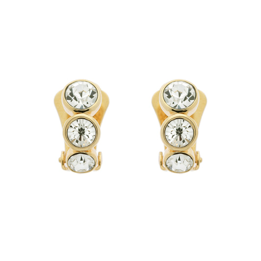 Gold Trio Crystal Clip Earrings