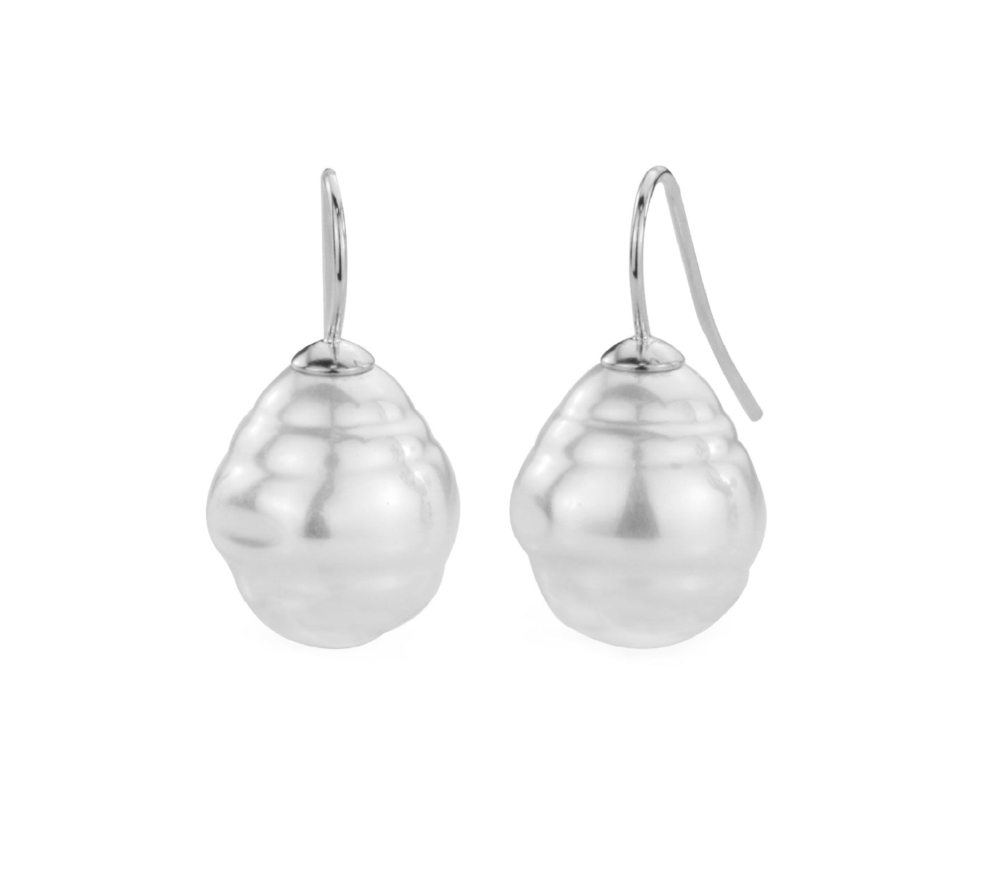 Baroque Pearl on Platinum Hook Earrings