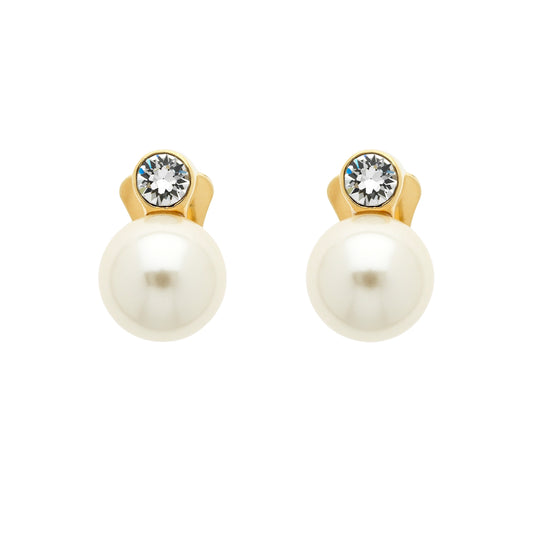 Pearl & Crystal Stud Clip Earrings