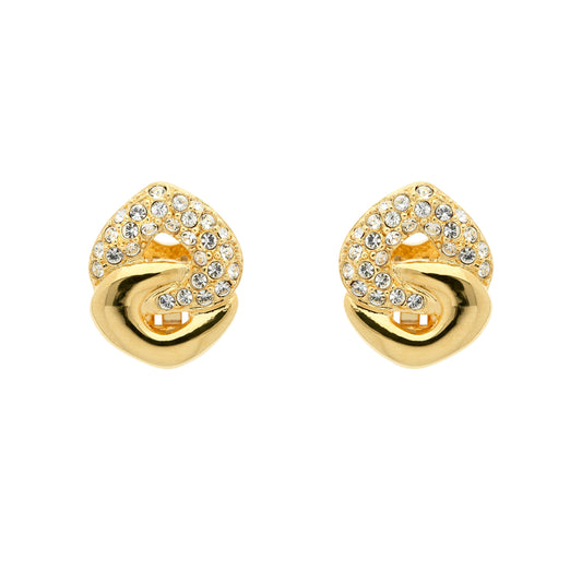 Gold Crystal Link Clip Earrings