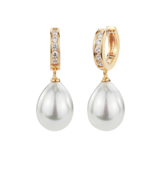 Gold Crystal & Teardrop Pearl Earrings