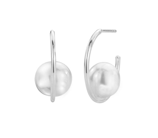 Platinum Hoop with Floating Pearl Earrings