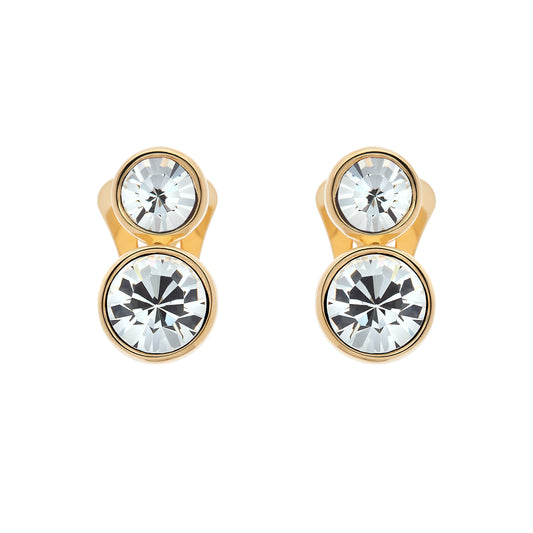 Gold Double Crystal Clip Earrings