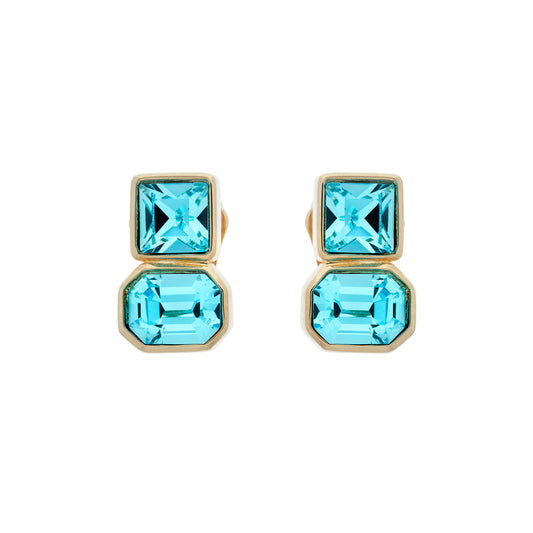 Gold & Aqua Bohemica Crystal Clip Earrings