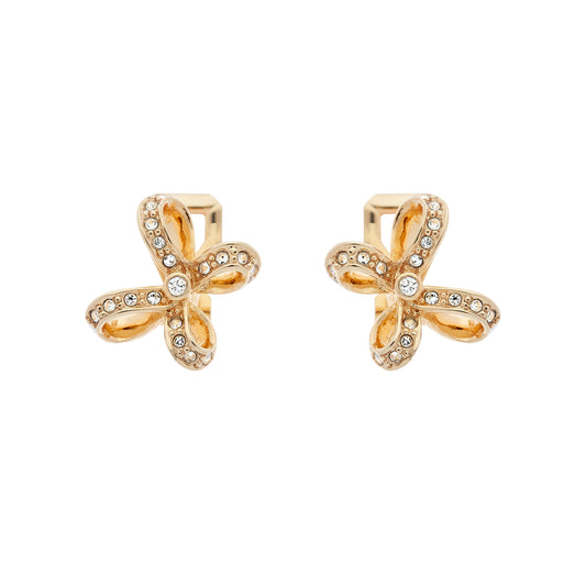 Gold & Crystal Bow Clip Earrings