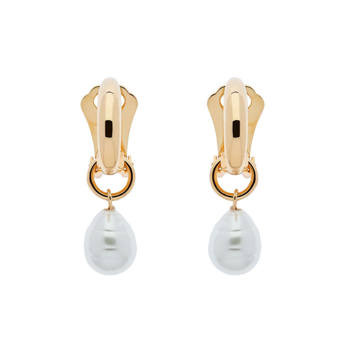 Gold Hoop & Baroque Pearl Clip Earrings