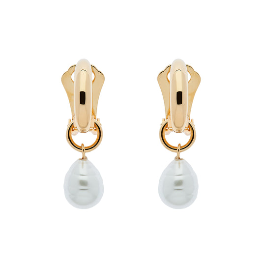 Gold Hoop & Baroque Pearl Clip Earrings