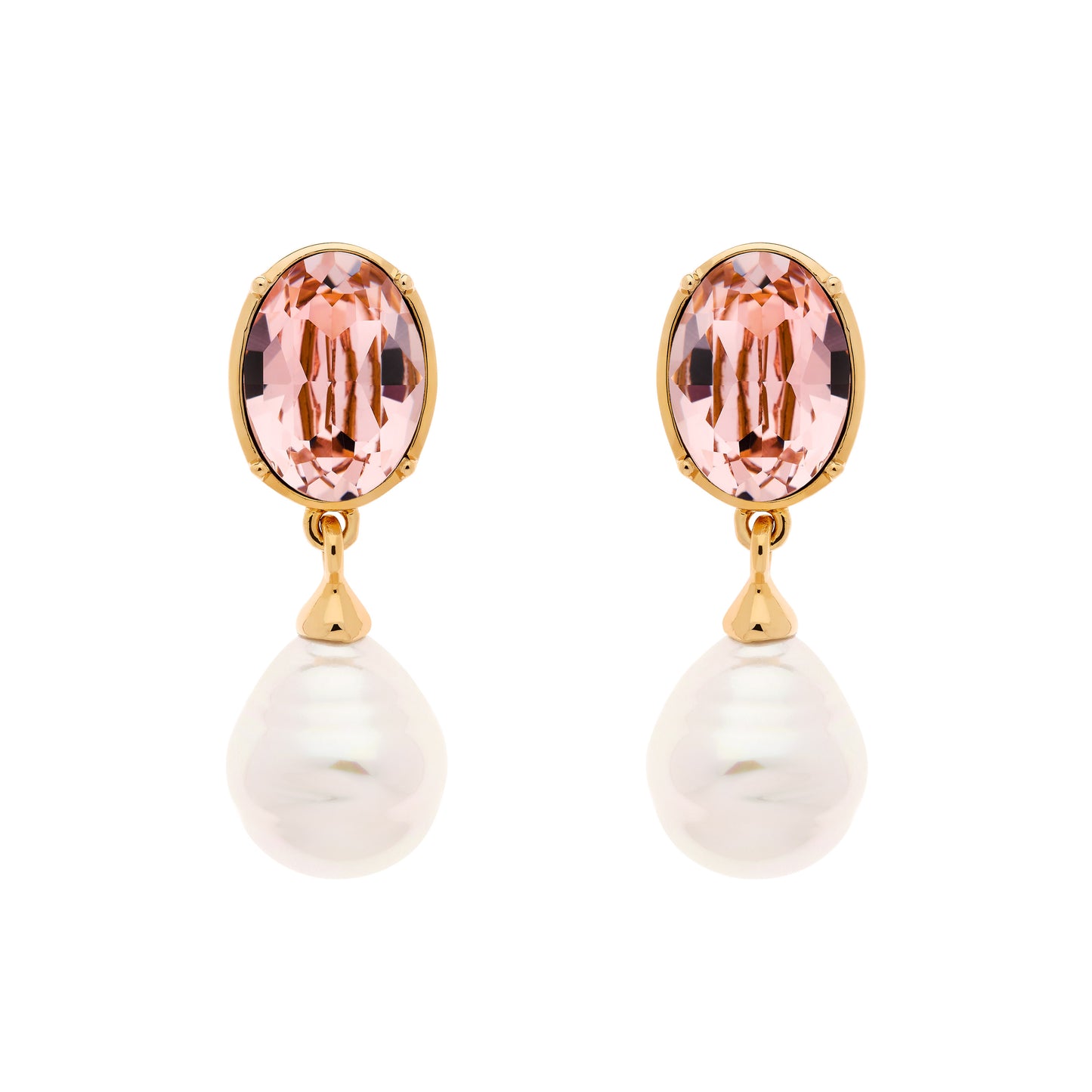 Rose Crystal & Baroque Pearl Clip Earrings