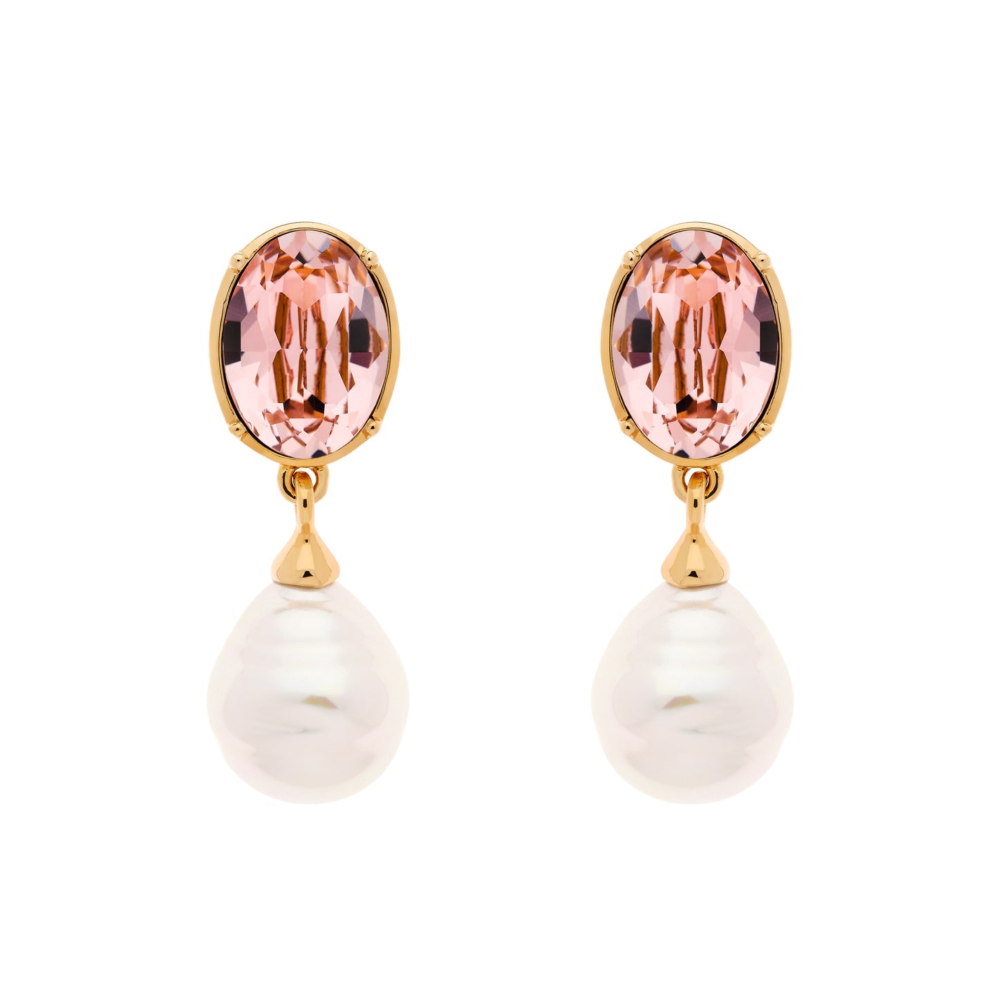 Pink Crystal & Baroque Pearl Clip Earrings