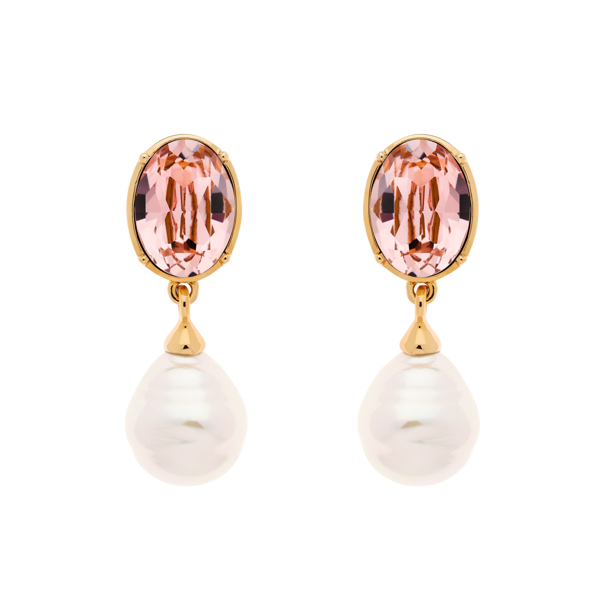 Pink Crystal & Baroque Pearl Clip Earrings
