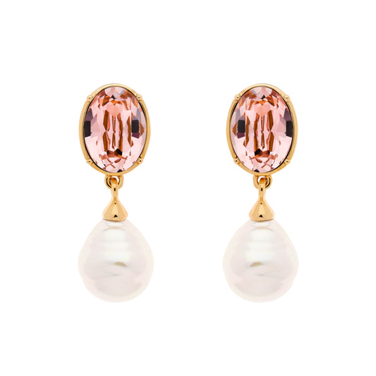 Pink Crystal & Baroque Pearl Clip Earrings