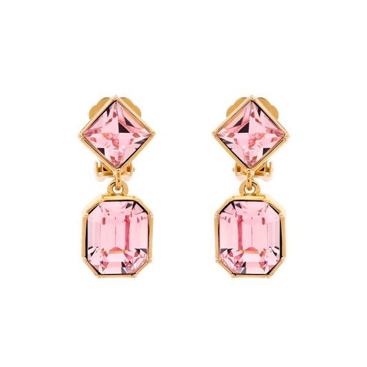 Pink Crystal Statement Clip Earrings