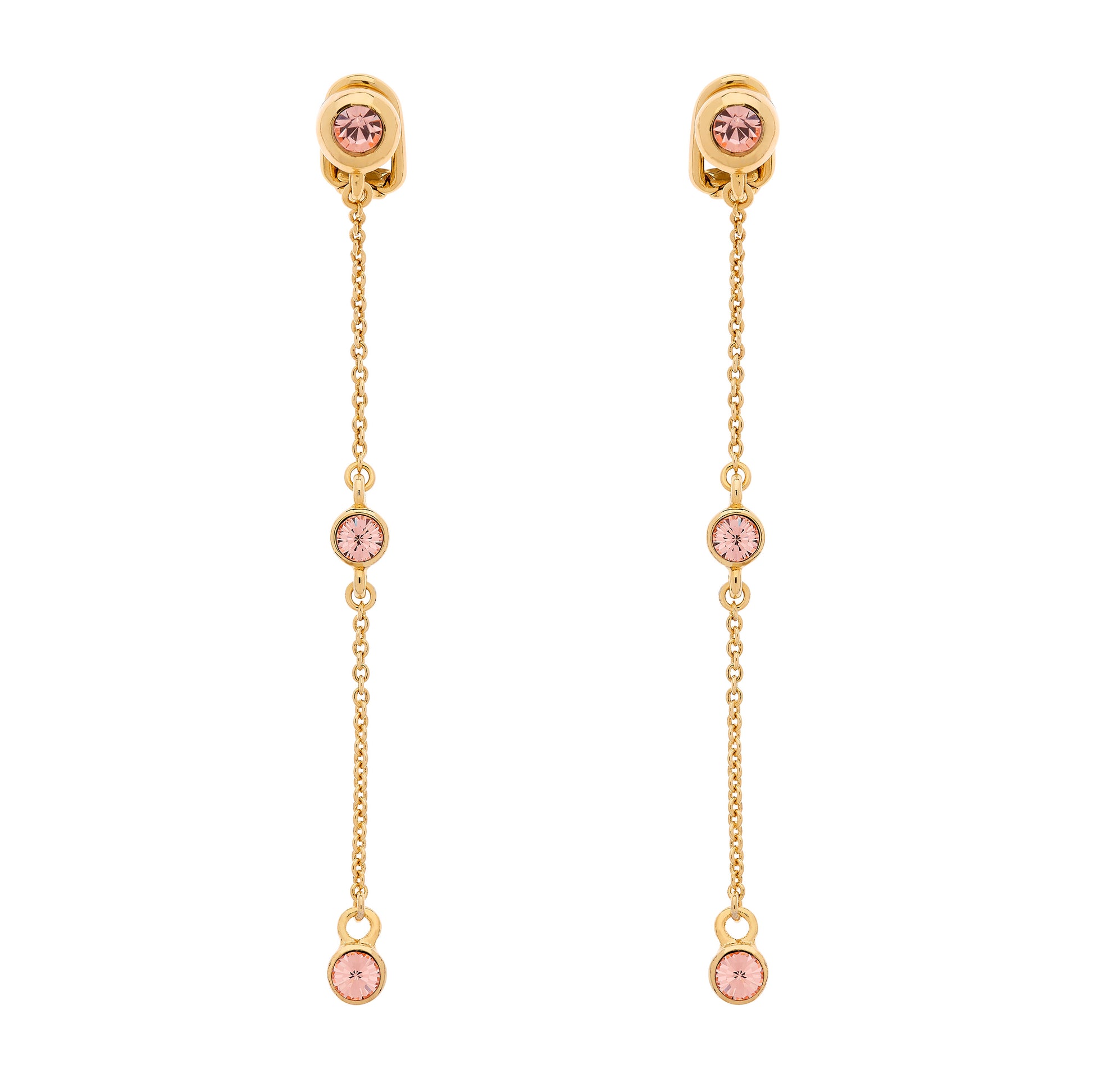 Pink Crystal Drop Clip Earrings