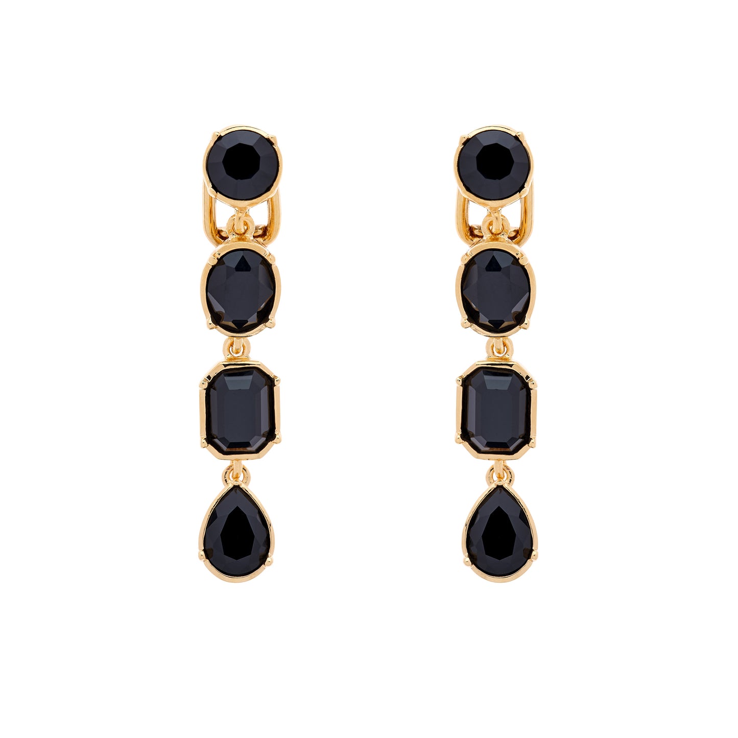 Jet Crystal Statement Clip Earrings