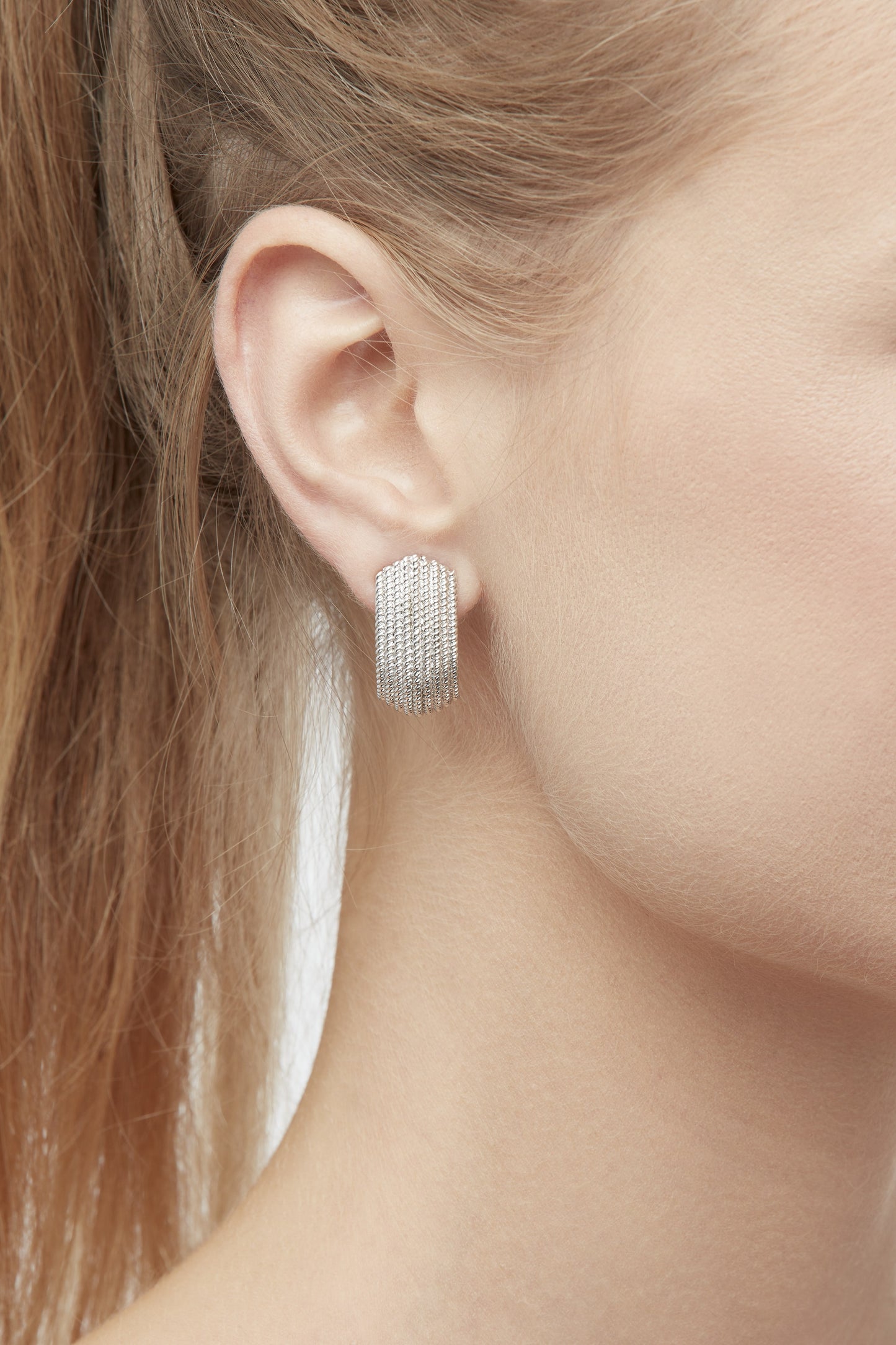 Platinum Textured Clip Earrings