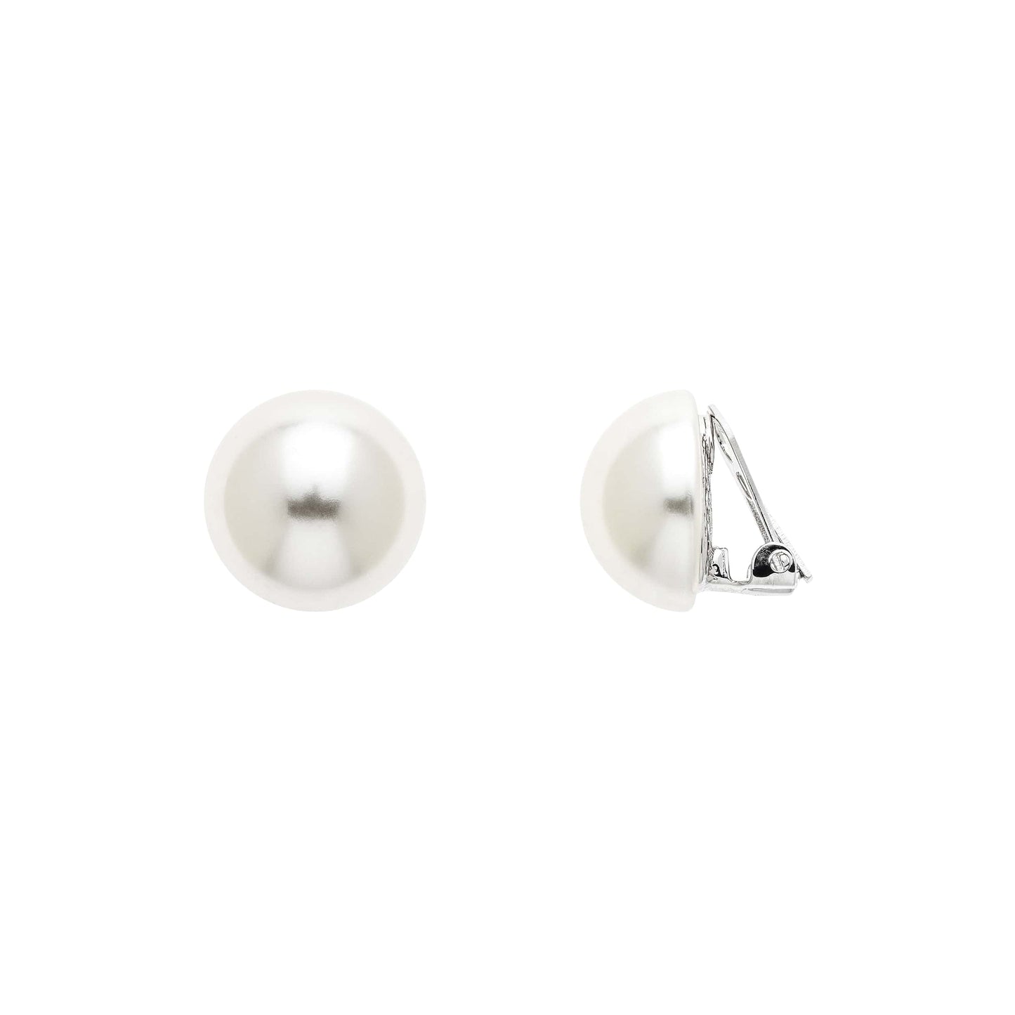White Half Pearl Clip Earrings