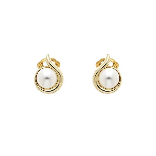 Gold Curl & Pearl Clip Earrings