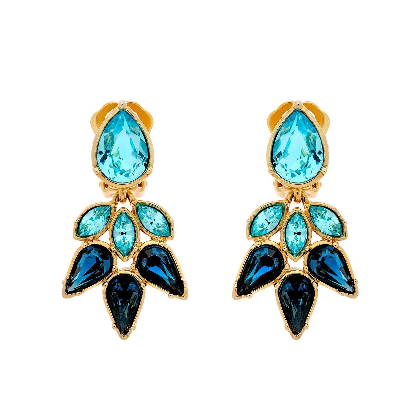 Sapphire & Aqua Crystal Statement Clip Earrings