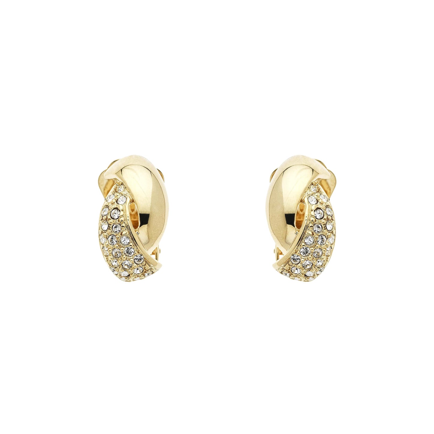 Gold Crystal Twist Clip Earrings