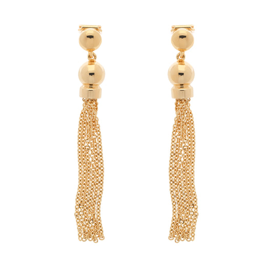 Gold Tassel Clip Earrings