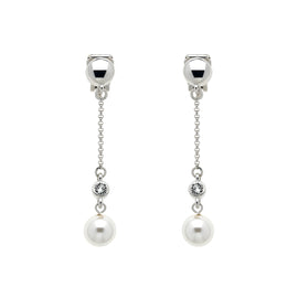 Platinum Chain & Pearl Clip Earrings