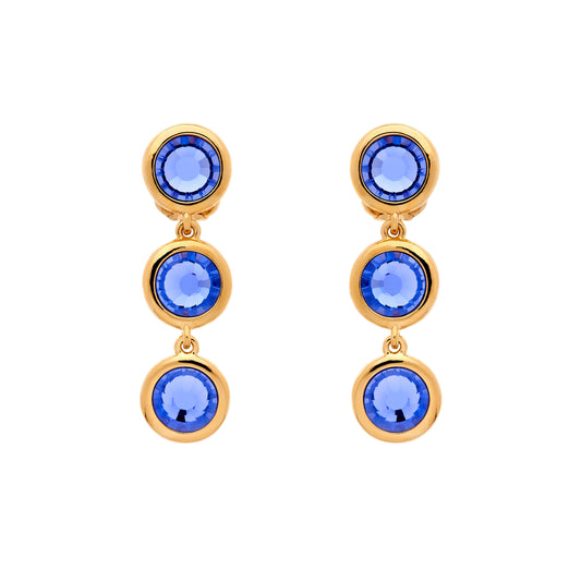 Blue Violet Crystal Drop Clip Earrings