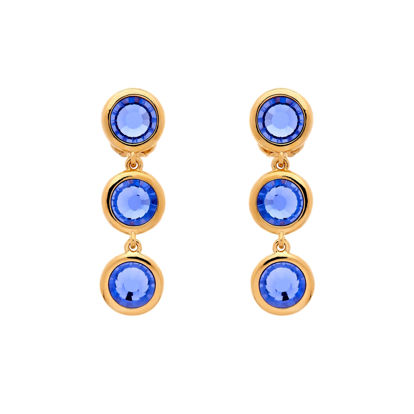 Blue Violet Crystal Drop Clip Earrings