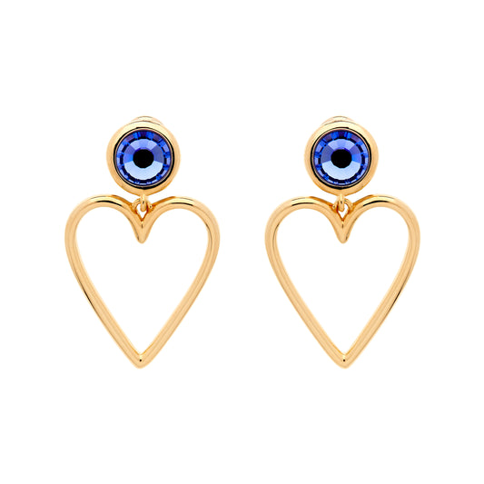 Blue Violet Crystal Heart clip on earrings