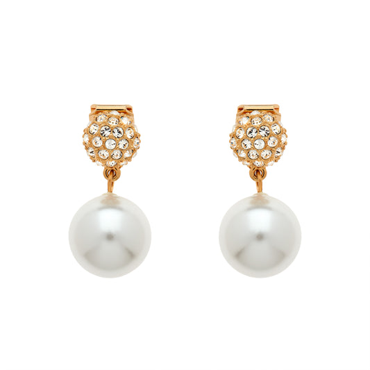 Gold Crystal & Pearl Clip Earrings