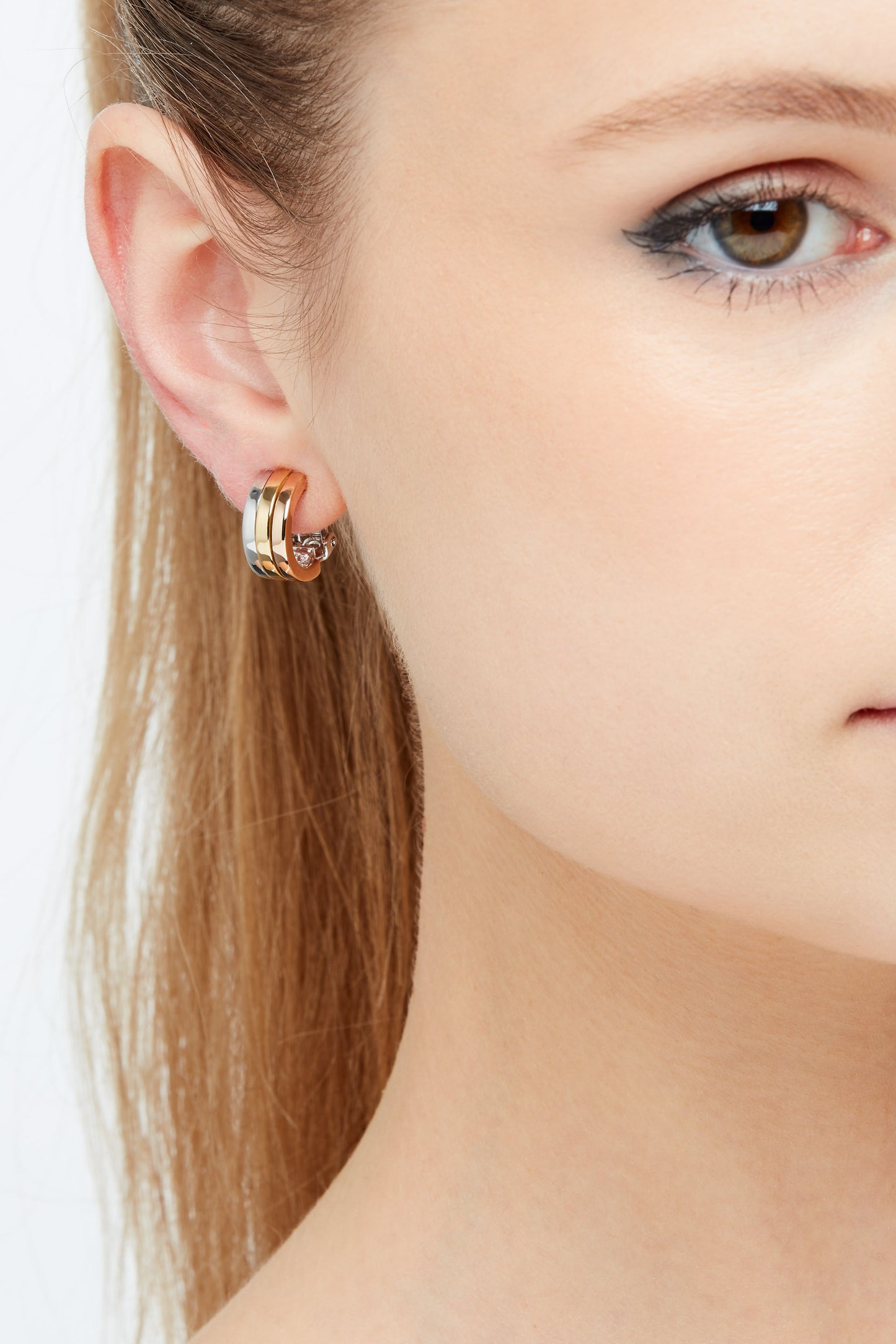 Tri Colour Curve Clip Earrings