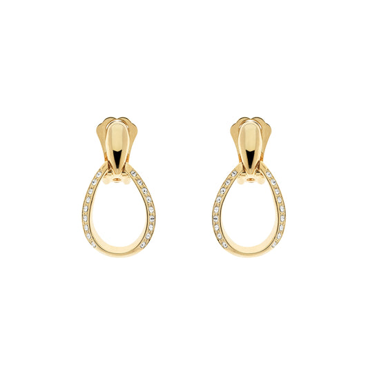 Gold Crystal Teardrop Clip Earrings