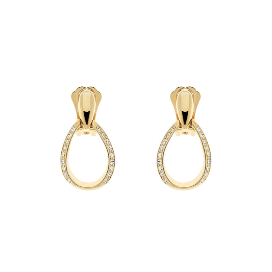 Gold Crystal Teardrop Clip Earrings